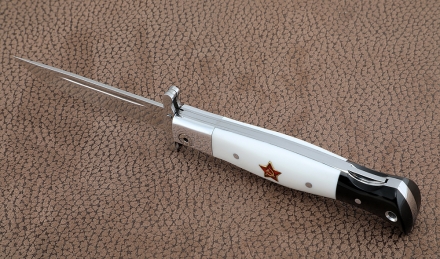 Ножи (Набор) Финка НКВД складная + фиксированная сталь сталь S390 белый акрил с красной звездой Ножи (Набор) Финка НКВД складная + фиксированная сталь сталь S390 белый акрил с красной звездой