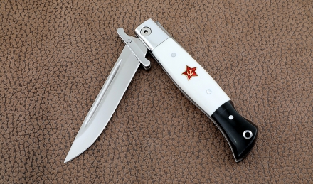 Ножи (Набор) Финка НКВД складная + фиксированная сталь сталь S390 белый акрил с красной звездой Ножи (Набор) Финка НКВД складная + фиксированная сталь сталь S390 белый акрил с красной звездой