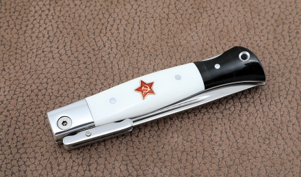 Ножи (Набор) Финка НКВД складная + фиксированная сталь сталь S390 белый акрил с красной звездой Ножи (Набор) Финка НКВД складная + фиксированная сталь сталь S390 белый акрил с красной звездой