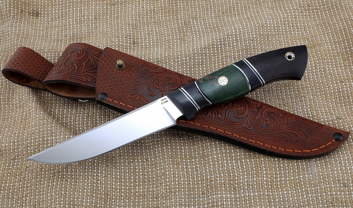 Нож Ирбис-2 М390 рукоять карбон карельская береза зеленая черный граб