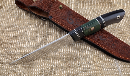 Нож Ирбис-2 М390 рукоять карбон карельская береза зеленая черный граб