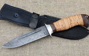 Нож Лидер сталь дамаск с долом рукоять береста (NEW)