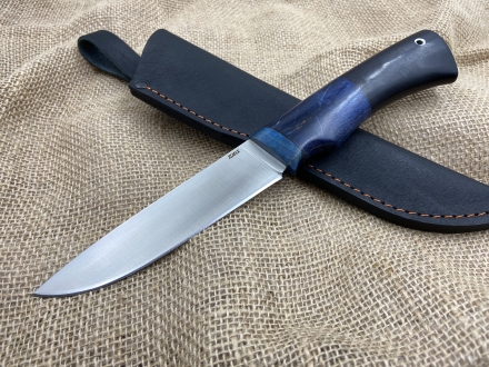 Нож Ягуар сталь ELMAX (сатин), рукоять черный граб стабилизированная карельская береза синяя (распродажа)