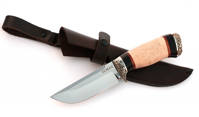 Нож Голубь сталь ELMAX, рукоять карельская береза-черный граб,мельхиор 