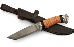 Нож Нептун сталь булат, рукоять черный граб-береста, мельхиор