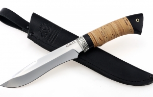 Нож Волк сталь Elmax рукоять береста черный граб, мельхиор