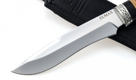 Нож Волк сталь Elmax рукоять береста черный граб, мельхиор Нож Волк сталь Elmax рукоять береста черный граб, мельхиор