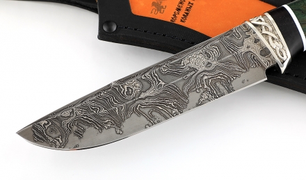 Нож Барракуда сталь дамаск ламинированный, рукоять карельская береза стабилизированная зеленая+черный граб Нож Барракуда сталь дамаск ламинированный, рукоять карельская береза стабилизированная зеленая+черный граб