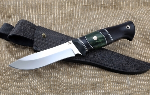 Нож Ангара М390 рукоять карбон карельская береза зеленая черный граб