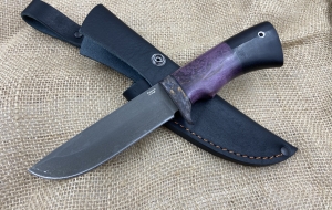 Нож Карась сталь х12мф, рукоять стабилизированная карельская береза фиолетовая-черный граб (распродажа)
