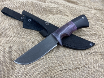 Нож Карась сталь х12мф, рукоять стабилизированная карельская береза фиолетовая-черный граб (распродажа)