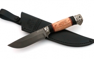 Нож Нерка сталь булат, рукоять черный граб-карельская береза, мельхиор