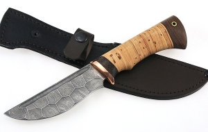 Нож Койот сталь дамаск полный камень рукоять береста Нож Койот сталь дамаск полный камень рукоять береста