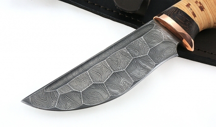 Нож Койот сталь дамаск полный камень рукоять береста