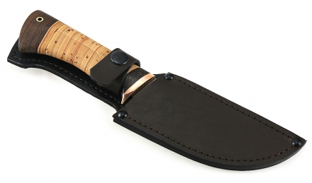 Нож Койот сталь дамаск полный камень рукоять береста