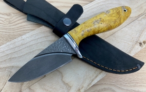 Нож Барсук сталь х12мф рукоять кап клена стабилизированный янтарный