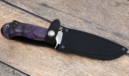 Нож "Лидер" сталь кованая х12мф рукоять карельская береза фиолетовая