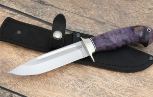 Нож "Лидер" сталь кованая х12мф рукоять карельская береза фиолетовая