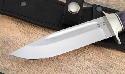 Нож "Лидер" сталь кованая х12мф рукоять карельская береза фиолетовая