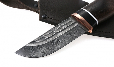 Нож Заяц сталь дамаск камень рукоять венге черный граб Нож Заяц сталь дамаск камень рукоять венге черный граб