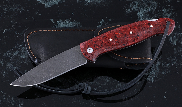 Нож Ворон, складной, сталь Х12МФ, рукоять накладки акрил красный