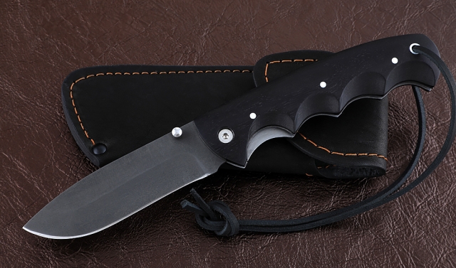 Нож Носорог, сталь Х12МФ, складной, рукоять накладки черный граб 