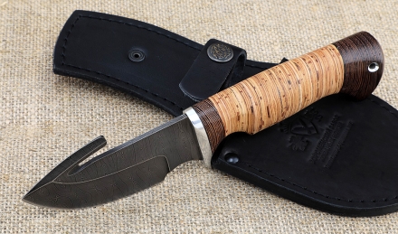 Нож Шкуросъемный-4 сталь дамаск рукоять береста Нож Шкуросъемный-4 сталь дамаск рукоять береста