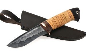 Нож Нырок сталь дамаск полный камень рукоять береста