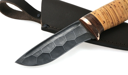 Нож Нырок сталь дамаск полный камень рукоять береста Нож Нырок сталь дамаск полный камень рукоять береста
