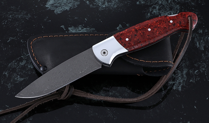 Нож Ворон, складной, сталь Х12МФ, рукоять накладки акрил красный с дюралью