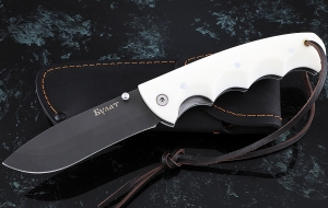 Складной нож Носорог, сталь булат, рукоять накладки акрил белый