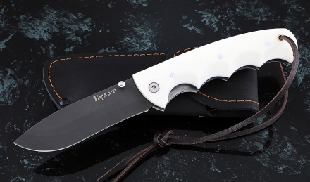 Складной нож Носорог, сталь булат, рукоять накладки акрил белый