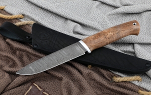 Нож Пантера сталь дамаск, рукоять карельская береза коричневая Нож Пантера сталь дамаск, рукоять карельская береза коричневая