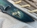Нож Лютик дамаск ламинированный с долом, рукоять стабилизированная карельская береза зеленая мокуме-гане