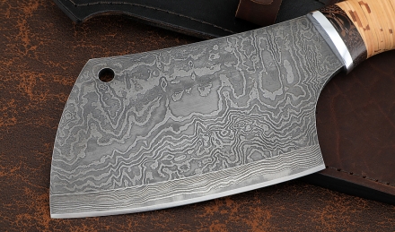 Тяпка №5 сталь дамаск, рукоять береста дюраль Тяпка №5 сталь дамаск, рукоять береста дюраль