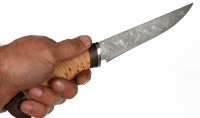 Нож Филейка средняя сталь дамаск, рукоять береста дюраль - _MG_4982.jpg