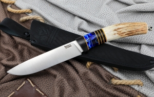 Нож Пантера сталь Х12МФ (сатин), рукоять рог лося черный граб акрил