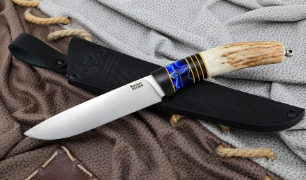 Нож Пантера сталь Х12МФ (сатин), рукоять рог лося черный граб акрил