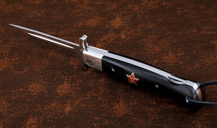 Нож Финка НКВД складная сталь Elmax накладки черный граб с красной звездой Нож Финка НКВД складная сталь Elmax накладки черный граб с красной звездой