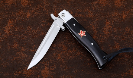 Нож Финка НКВД складная сталь Elmax накладки черный граб с красной звездой Нож Финка НКВД складная сталь Elmax накладки черный граб с красной звездой