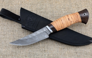 Нож из дамасской стали Енисей, рукоять береста