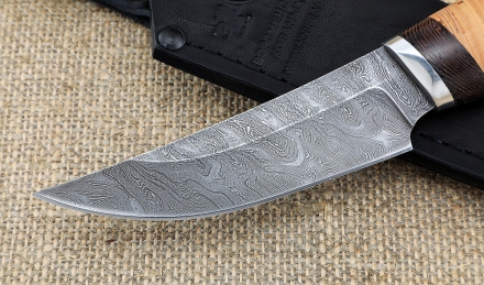 Нож из дамасской стали Енисей, рукоять береста Нож из дамасской стали Енисей, рукоять береста