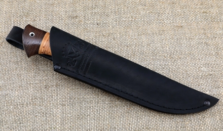 Нож из дамасской стали Енисей, рукоять береста Нож из дамасской стали Енисей, рукоять береста