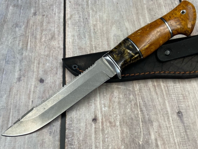 Нож Рыболов-3 К340 акрил коричневый и карельская береза желтая  (распродажа)  