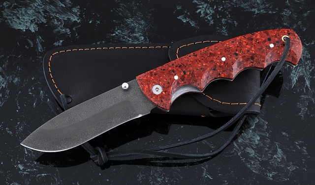 Нож Носорог, сталь Х12МФ, складной, рукоять накладки акрил красный 
