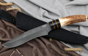 Нож Волк сталь Х12МФ рукоять черный граб рог лося