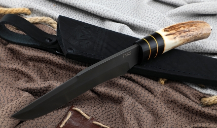 Нож Волк сталь Х12МФ рукоять черный граб рог лося Нож Волк сталь Х12МФ рукоять черный граб рог лося