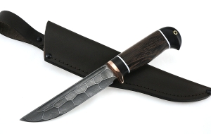 Нож Охотник сталь дамаск полный камень рукоять венге-черный граб