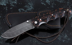 Складной нож Носорог, сталь дамаск, рукоять накладки акрил коричневый