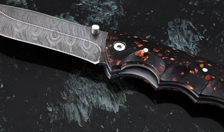 Складной нож Носорог, сталь дамаск, рукоять накладки акрил коричневый Складной нож Носорог, сталь дамаск, рукоять накладки акрил коричневый